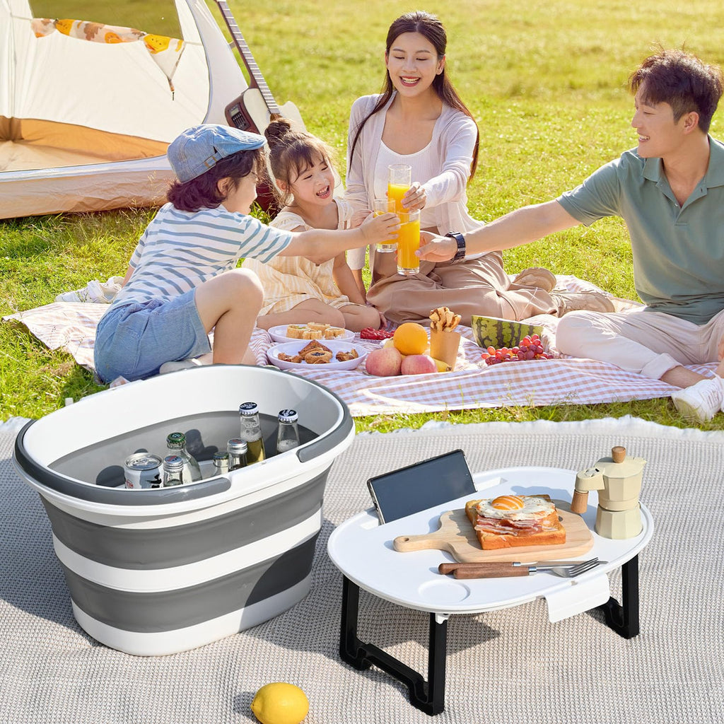 Zonopy Upgraded 16L Collapsible Mop Bucket with Multi-Functional Lid, 4-in-1 Foldable Silicone Tub with Table Surface, Floor Stand, Space Saving 4.2 Gallon Storage Solution for Home & Outdoor