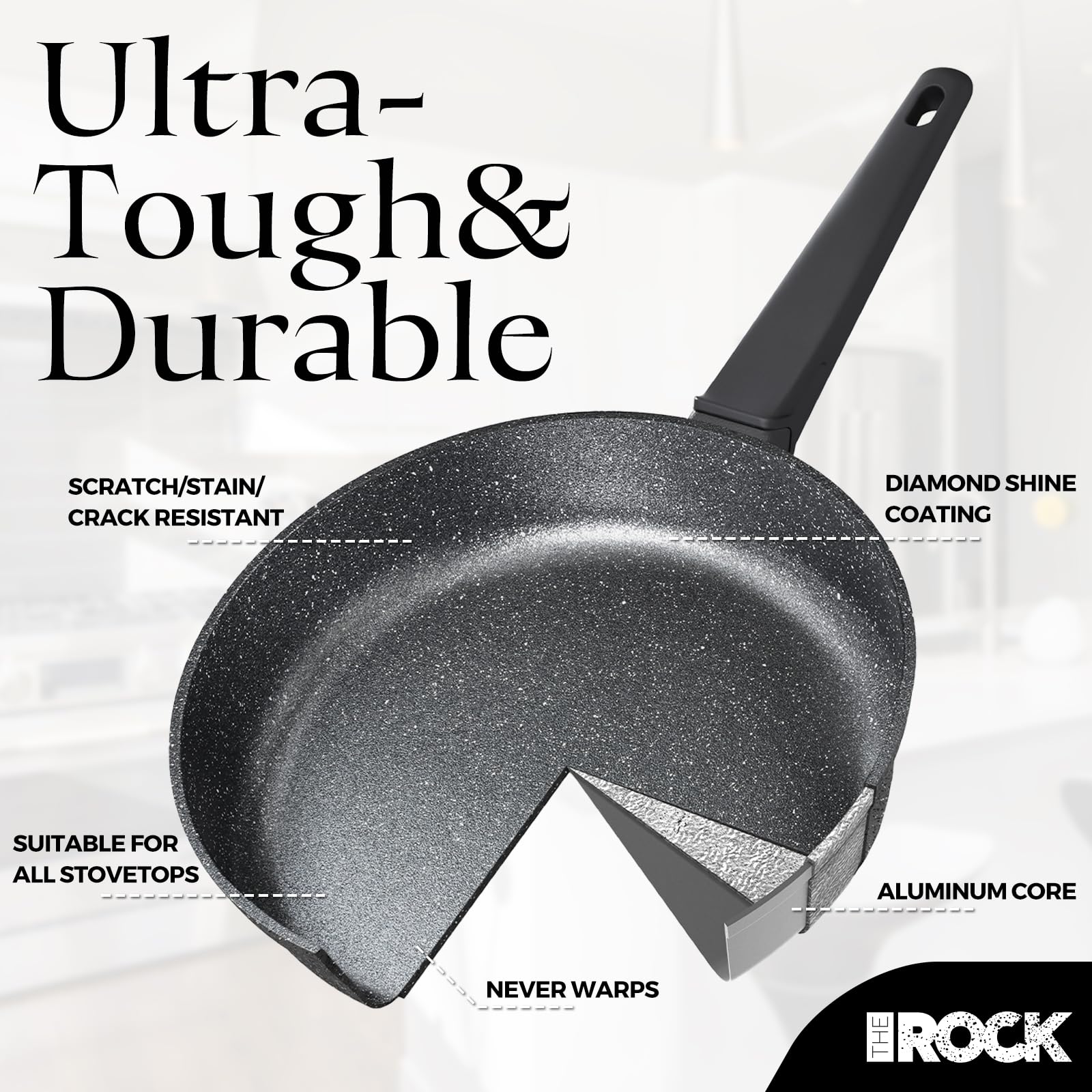 The Rock SOHO 9.5-Inch Non Stick Frying Pan – Nothing Sticks, Never Warps, Lasts Longer, Healthy Skillet with Heat-Resistant Handle, PFOA Free, Oven & Dishwasher Safe, Black