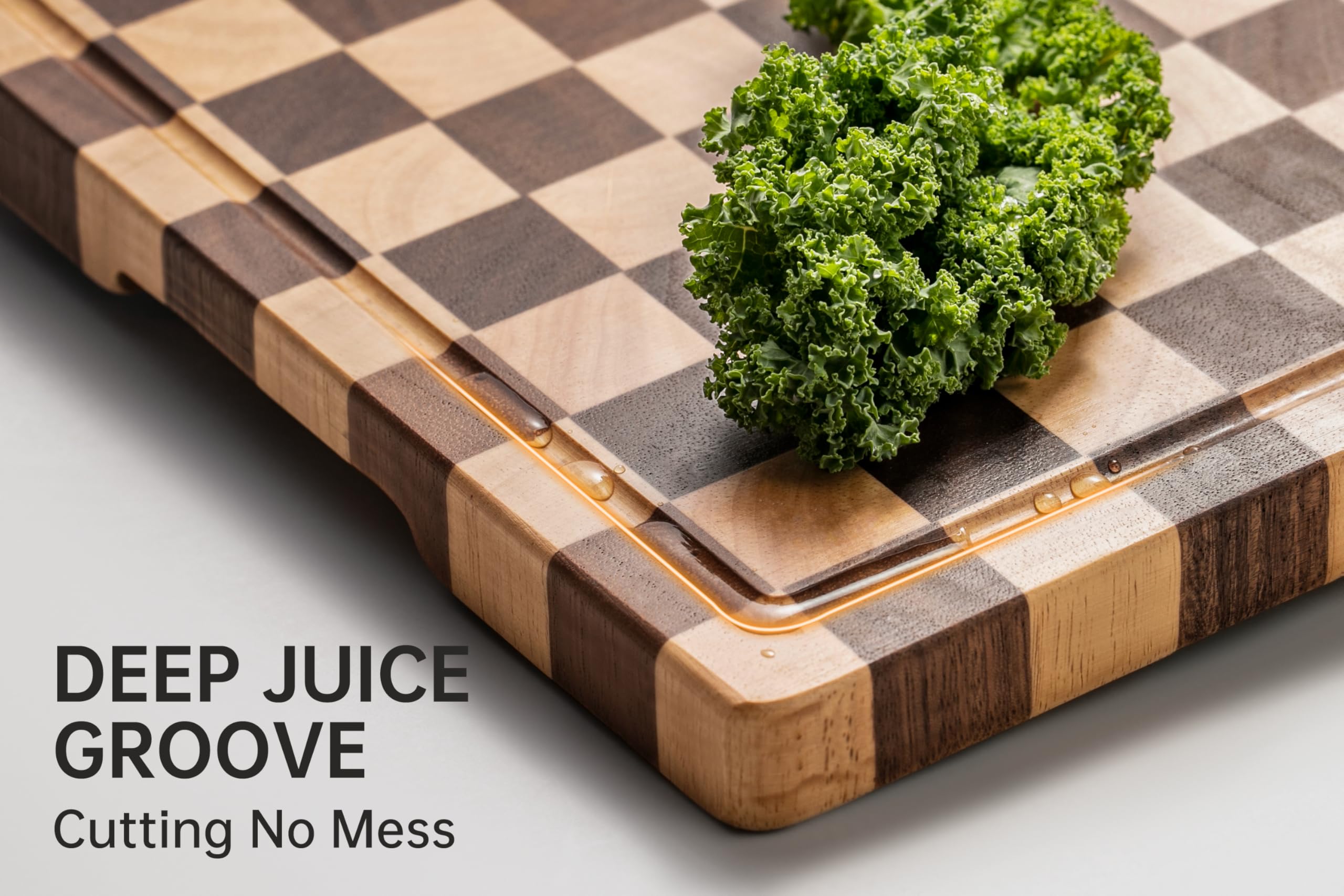 THETCHRY End Grain Cutting Boards for Kitchen, Wooden Cutting Board, Acacia Wood Chopping Board with Juice Groove & Handle, Butcher Block for Meat, Bread & Fruit, 14" L x 11" W x 0.8" Th