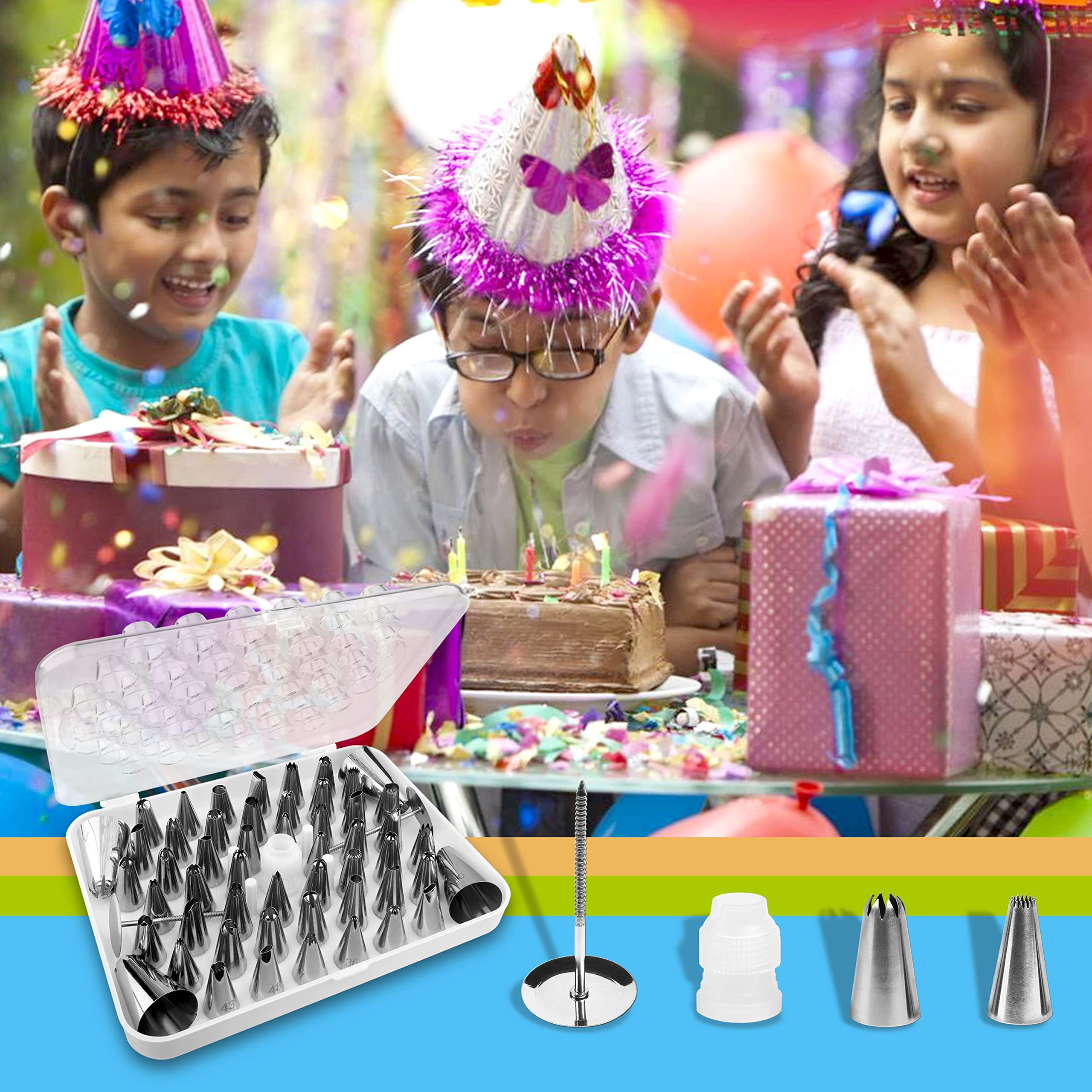 Icing Piping Tips Set Icing Piping Tips Set,52 Piping Tips,2 Flower Nails and 1 Coupler.A Durable and Convenient Box.