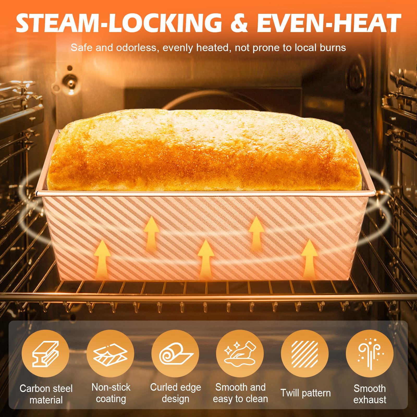 2Pack Pullman Loaf Pans with Lids – 2.2 LB & 1 LB Dough Capacity, Non-Stick Carbon Steel Bread Pans for Homemade Sandwich and Sourdough Bread, Corrugated Toast Mold