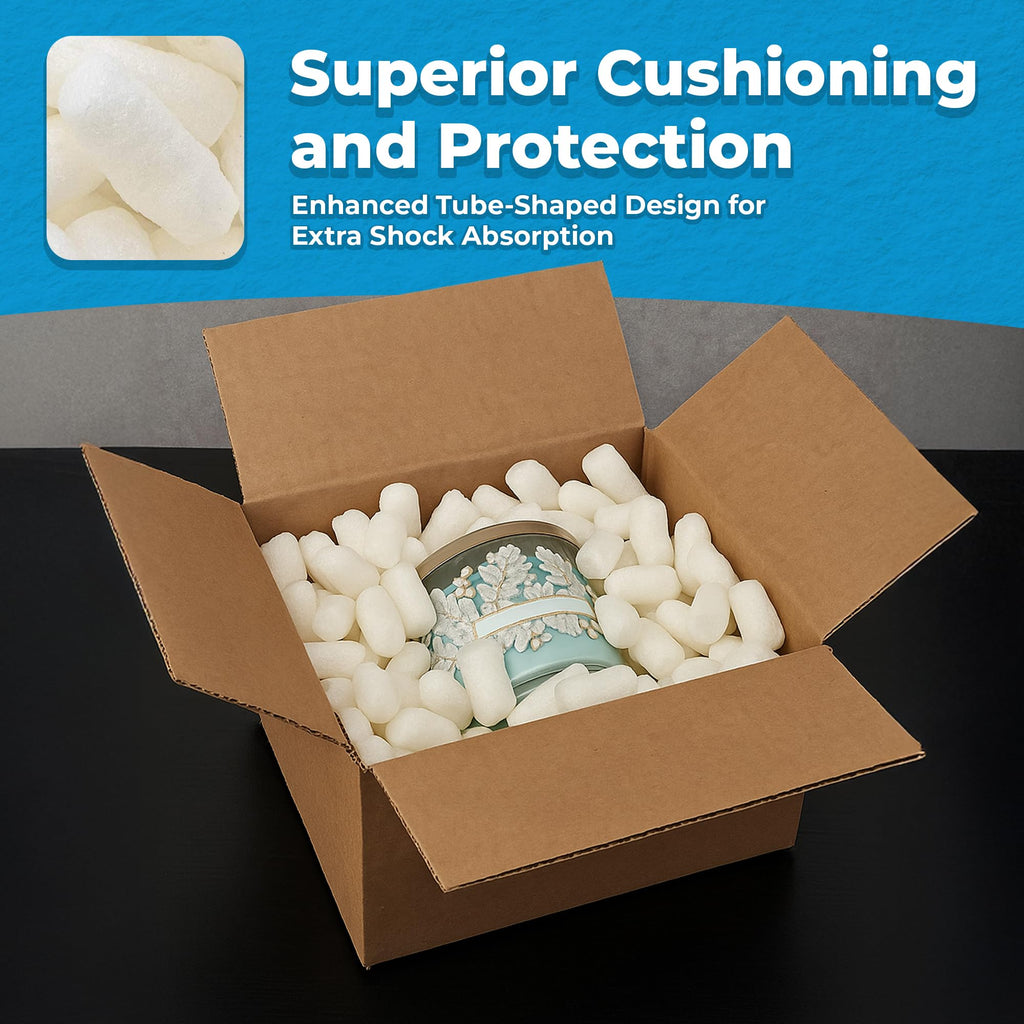 1 Cu Ft White Bio Tube Recycled Anti Static Packing Peanuts Popcorn Tube Shape Loose Fill | Magicwater Supply
