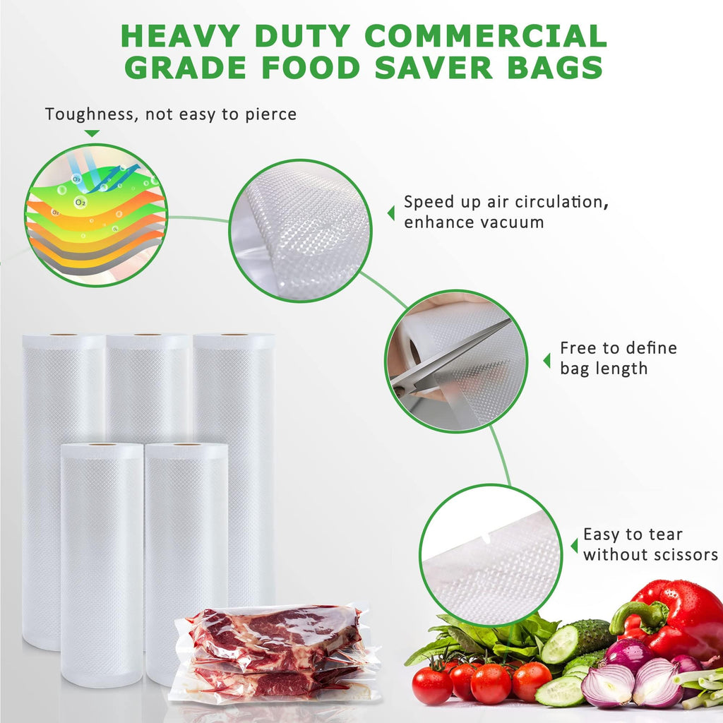 Anysea Vacuum Sealer Food Saver Bags - Sac Sous Vide Rouleau Alimentaire,8 11 inch 10 feet 5 Rolls, BPA Free Vacuum Seal Rolls for Commercial/Family,Seal a Meal Vacuum Sealing Bags