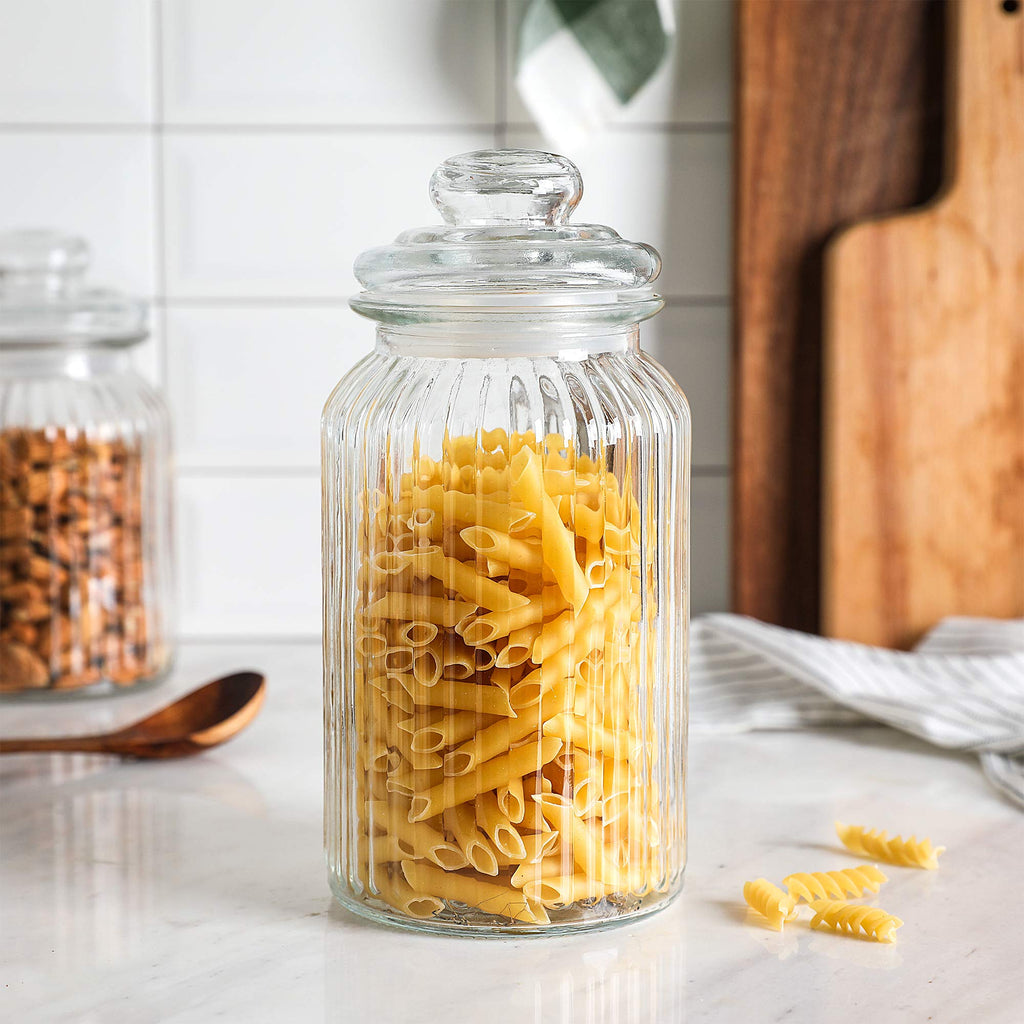 Gala Houseware Airtight Glass Storage Canisters, Set of 3 Clear Glass Storage Jars Bottles, Kitchen Food Storage Containers and Pantry Organizer (D: 4.4" x H.: 5.7" / 7.3" / 9.3")