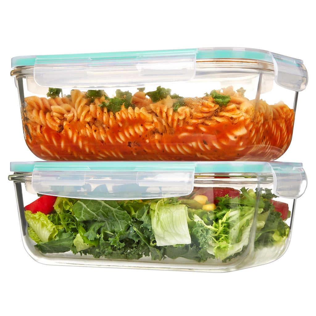 Vtopmart 2Pack 1860ml/63oz Large Glass Storage Containers with Lids, Meal Prep Food Container Set with Snap Airtight Lid for Baking, Microwave, Oven, Leak Proof, for Freezer, Dishwasher, Green