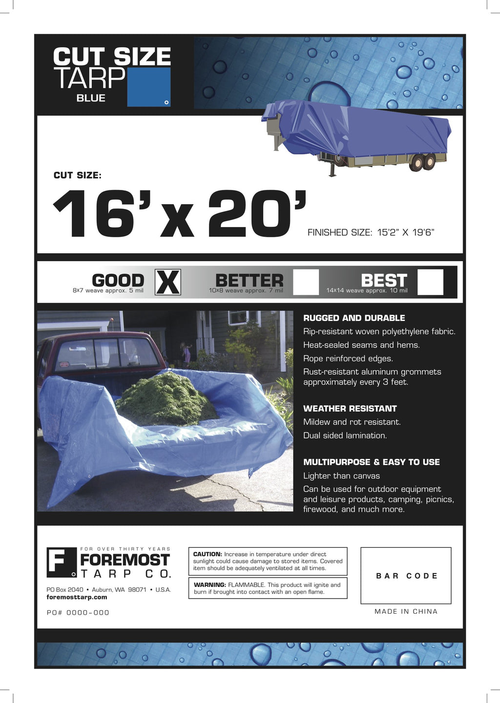 Dry Top 816204 Cut Size Tarp, 16x20 Feet (Blue)