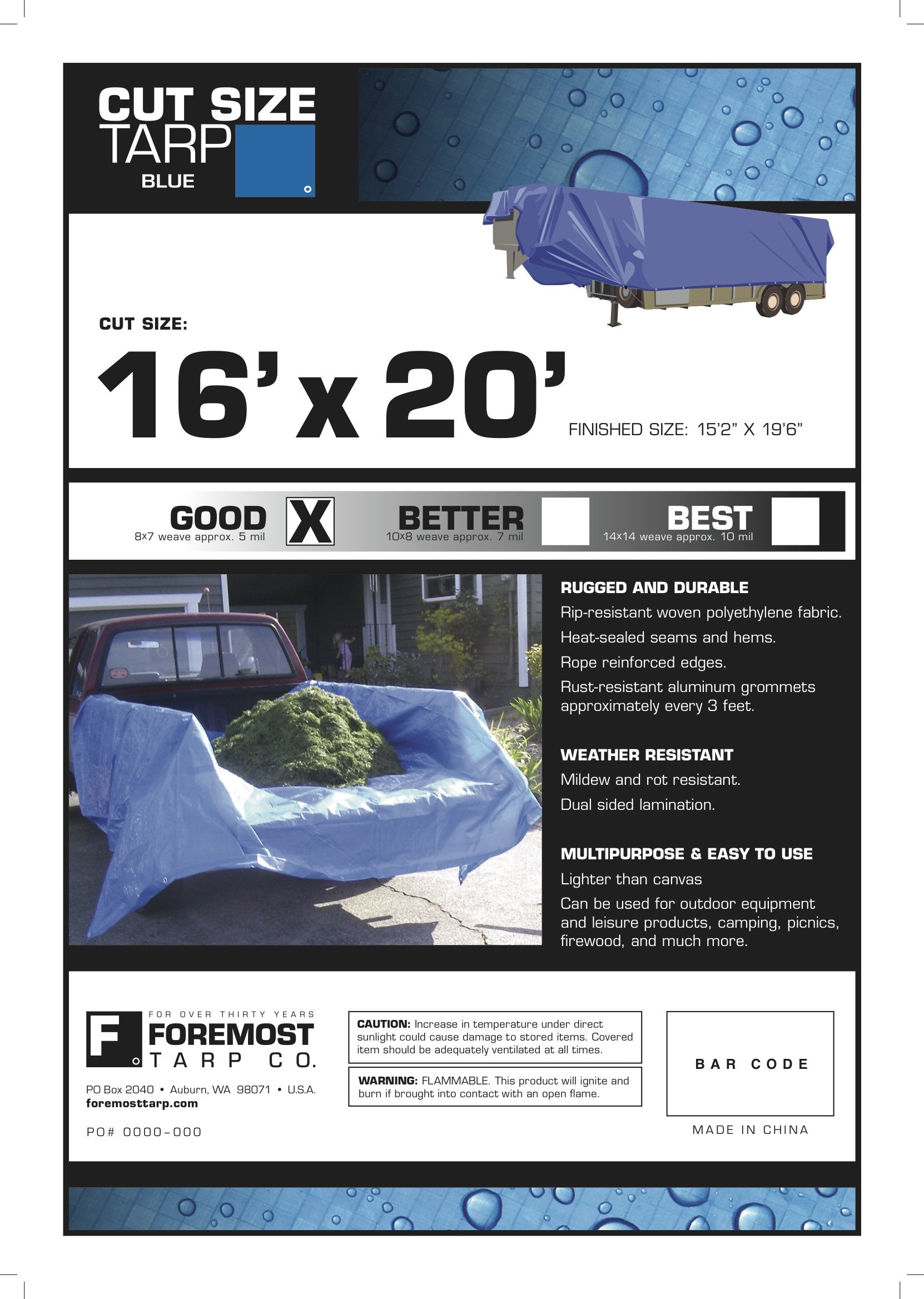Dry Top 816204 Cut Size Tarp, 16x20 Feet (Blue)