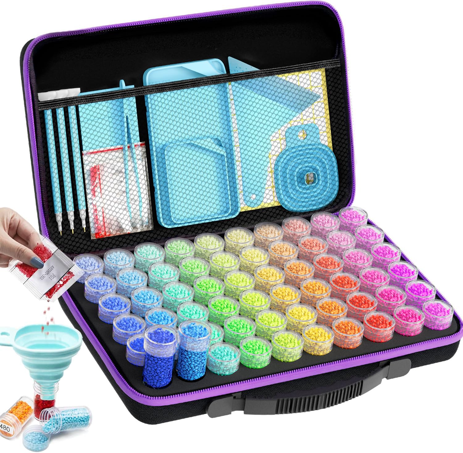 ARTDOT 60 Slots Diamond Painting Storage Containers Kits for Adults, Portable Peinture Diamant Rangement with Diamond Art Accessories and Tools
