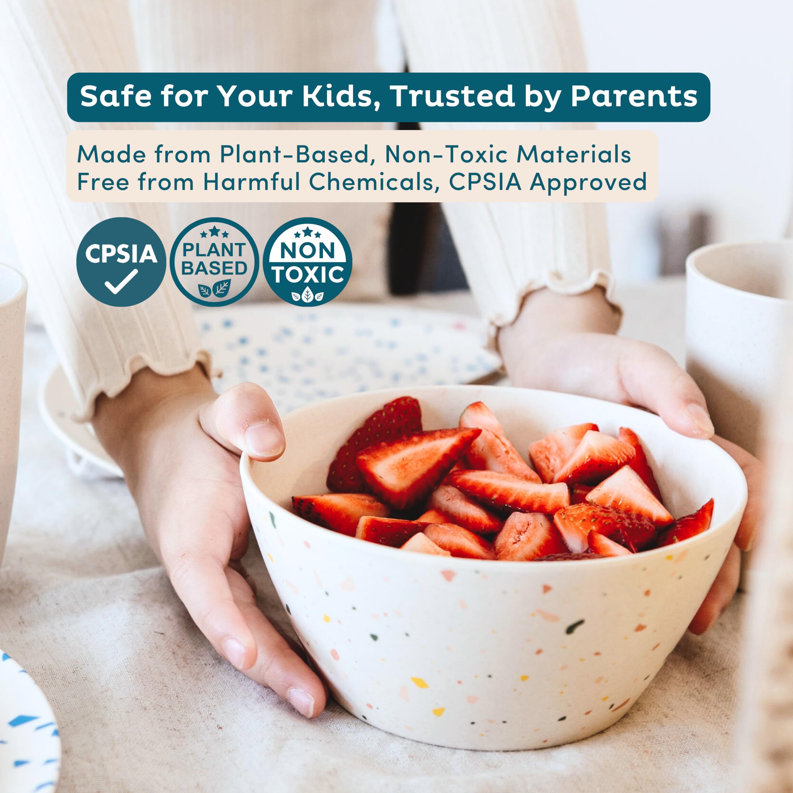 Nook Theory 4 Pack Bamboo Bowls - 22 Oz Reusable Toddler and Kids Bowl, Dishwasher Safe, Not Microwavable Bamboo Dishes (Celebration)