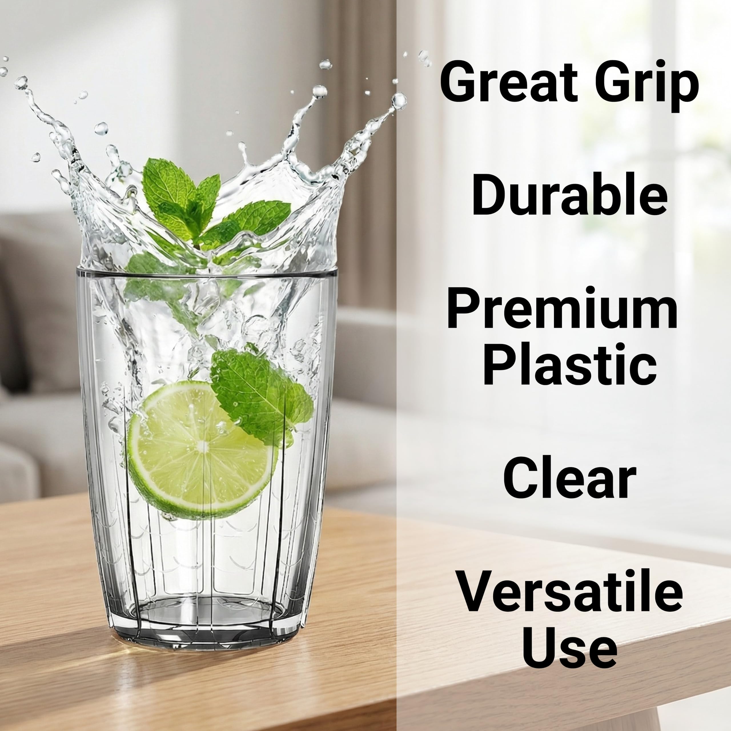 ZEAYEA Set of 6 Acrylic Drinking Cups, 14 oz Unbreakable Water Tumbler, Reusable Plastic Drinking Glasses, Stackable Beverage Tumbler for Juice, Lemonade, Ice Coffee, BPA-free, Dishwasher Safe