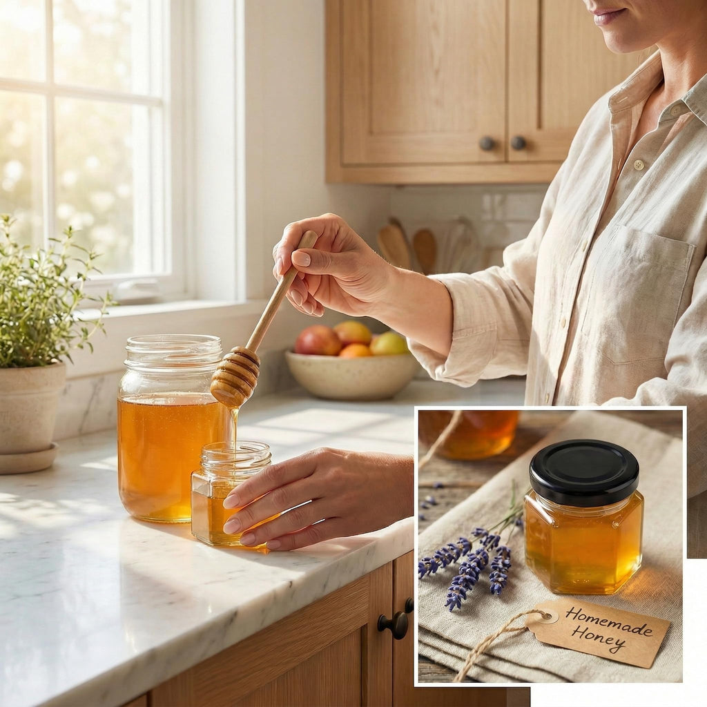 Tebery 30 Pack Mini Hexagon Glass Jars with Black Lids and Labels - 1.5oz Honey & Spice Jars for Gifts, Weddings, DIY