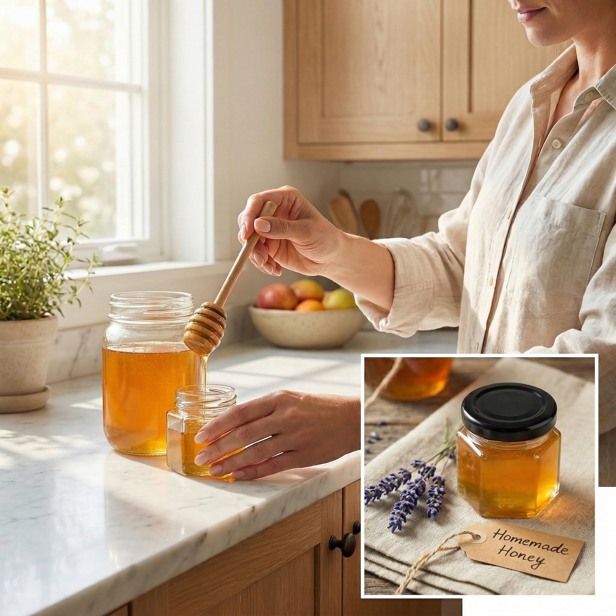 Tebery 30 Pack Mini Hexagon Glass Jars with Black Lids and Labels - 1.5oz Honey & Spice Jars for Gifts, Weddings, DIY