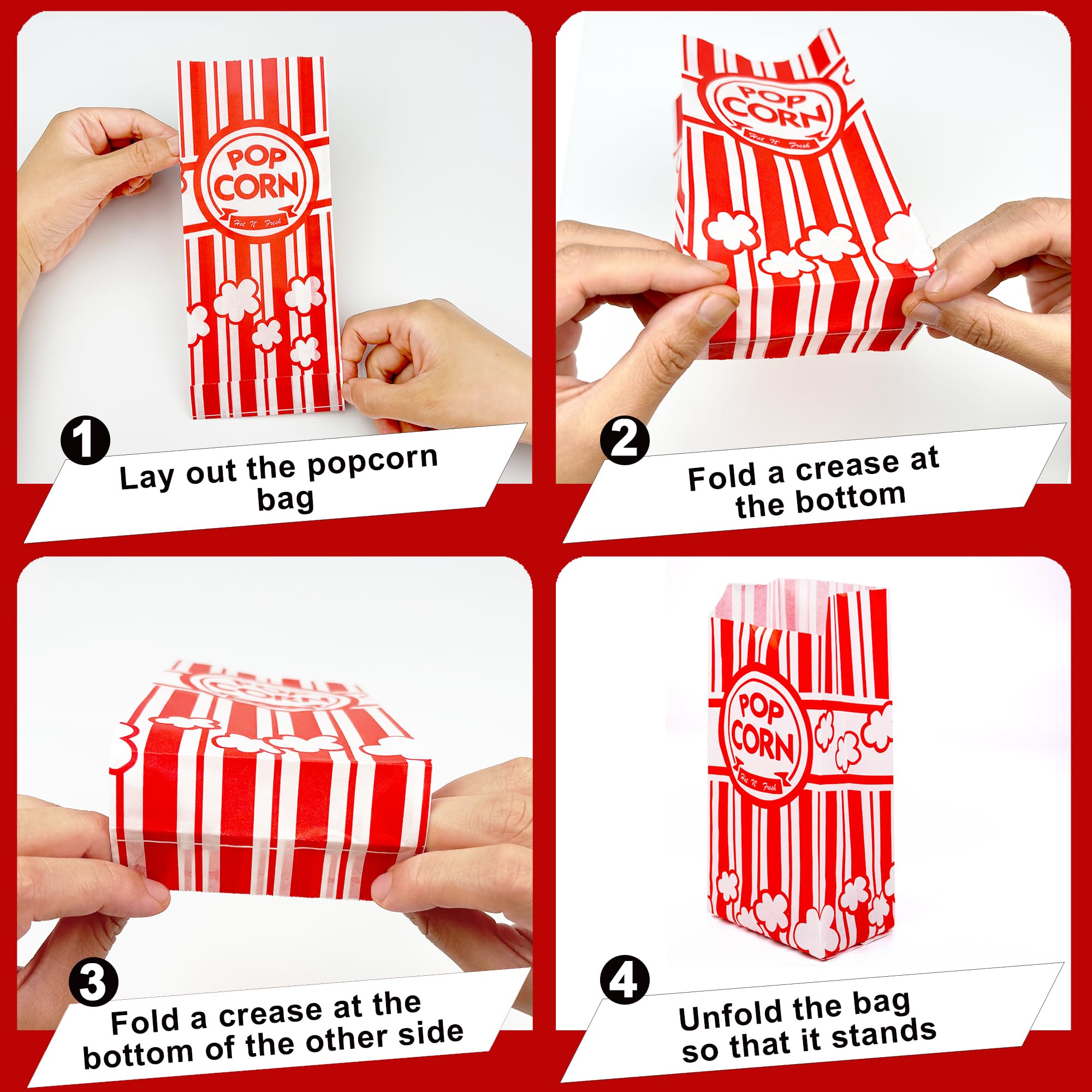 Homrelaxy 300Pcs Paper Popcorn Bags, 1 oz Popcorn Bags Individual Servings, Bulk Pop Corn Sleeves for Pop Corn Machine, Movie Night, Cinema, Carnival, Party, Concessions (300)
