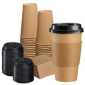 GUSTO [16 oz. - 50 Sets] Disposable Kraft Coffee Cups with Black Lids, Sleeves - to Go Paper Hot Cups (Formerly Comfy Package)