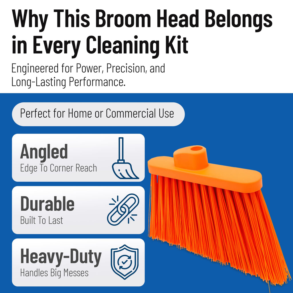 Sparta Sweeper Broom – 12 Inch Angled Outdoor Broom Head with Durable Polypropylene Bristles, Standard Thread Compatible for Home Garage or Kitchen Cleaning, Orange