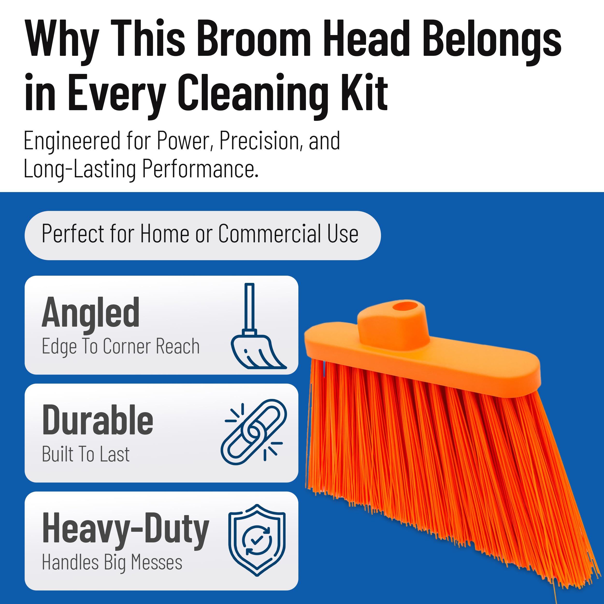 Sparta Sweeper Broom – 12 Inch Angled Outdoor Broom Head with Durable Polypropylene Bristles, Standard Thread Compatible for Home Garage or Kitchen Cleaning, Orange