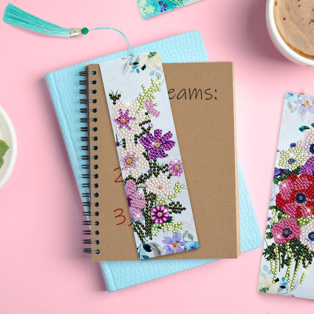 EEEKit 4 PCS Diamonds Painting Bookmarks, DIY Diamond Art Kits for Adults, Floral Tassel Leather Page Bookmark for Book Lovers