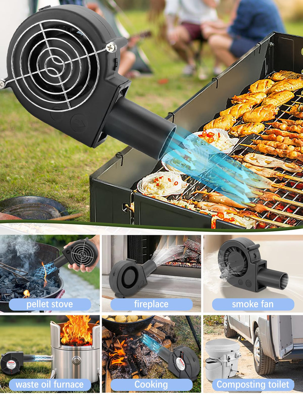Wathai BBQ Air Mover Blower Fan 12V 97mm x 33mm,Variable Speed Centrifugal Fan with 110V - 240V AC Plug for Camping Quick Charcoal Starter,Outdoor Cooking,Fireplace,Bellows,Wood Stove or Drying Boots