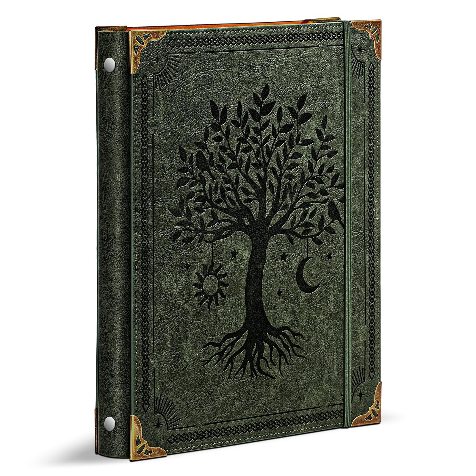 Ovesmusl Leather 3 Ring Binder Fits 8.5"x11" Letter Size Paper, 1 Inch Round Ring Binder Holds 200 Sheets, Notepad Paper Cover Loose Leaf Organizer, Brown Tree