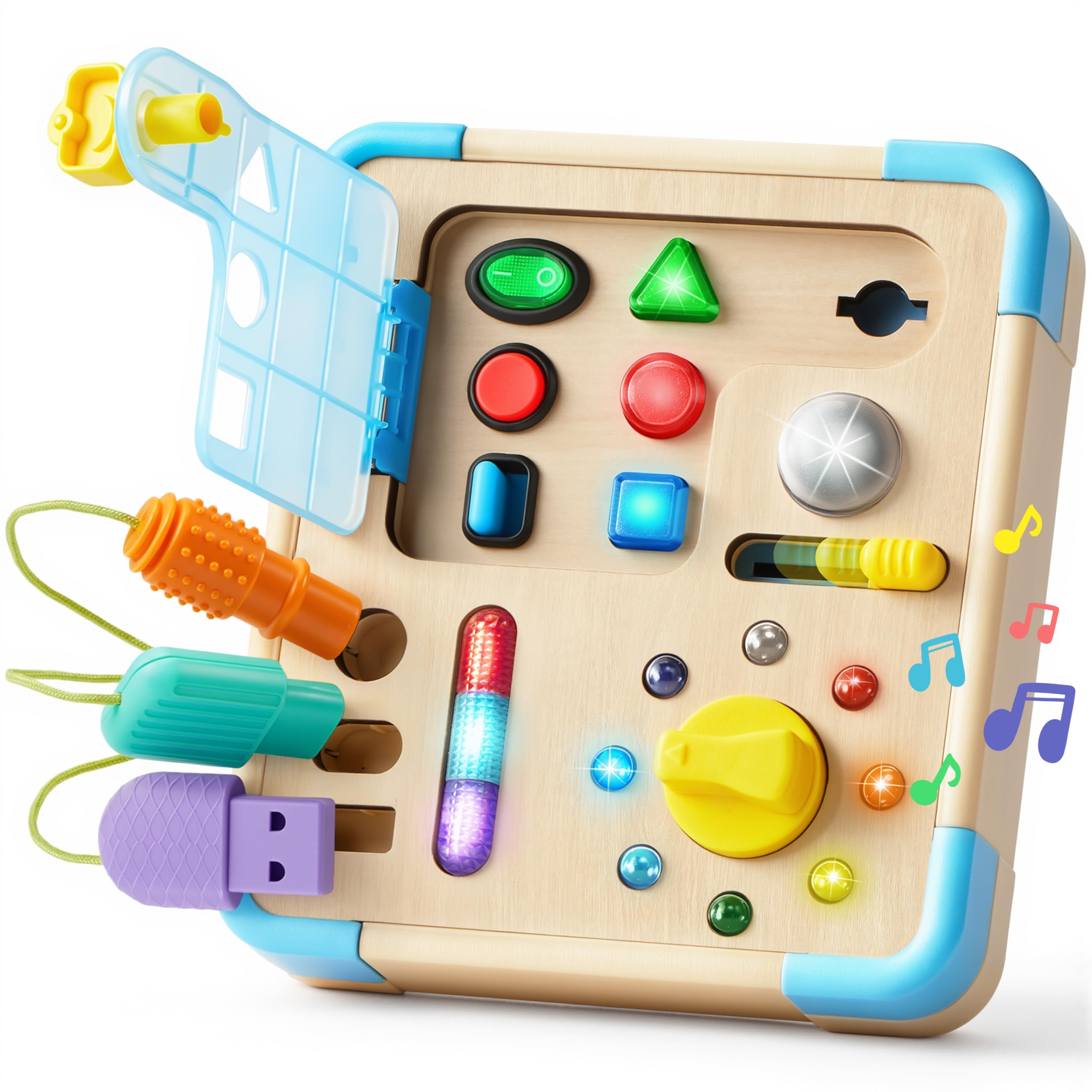 Electronic Busy Board – Montessori-Inspired Pretend Toy with 15 LED Lights & 9 Sound Effects, 5 Interactive Switches & Plugs, Sensory Fun, Early Development, Baby Toys Age 18M+ Old