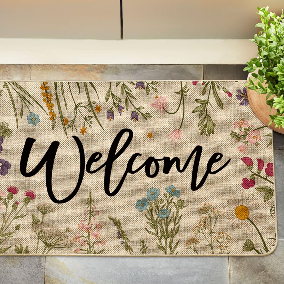 Artoid Mode Wild Flowers Welcome Summer Doormat, Spring Home Decor Low-Profile Switch Rug Door Mat Floor Mat for Indoor Outdoor 17x29 Inch
