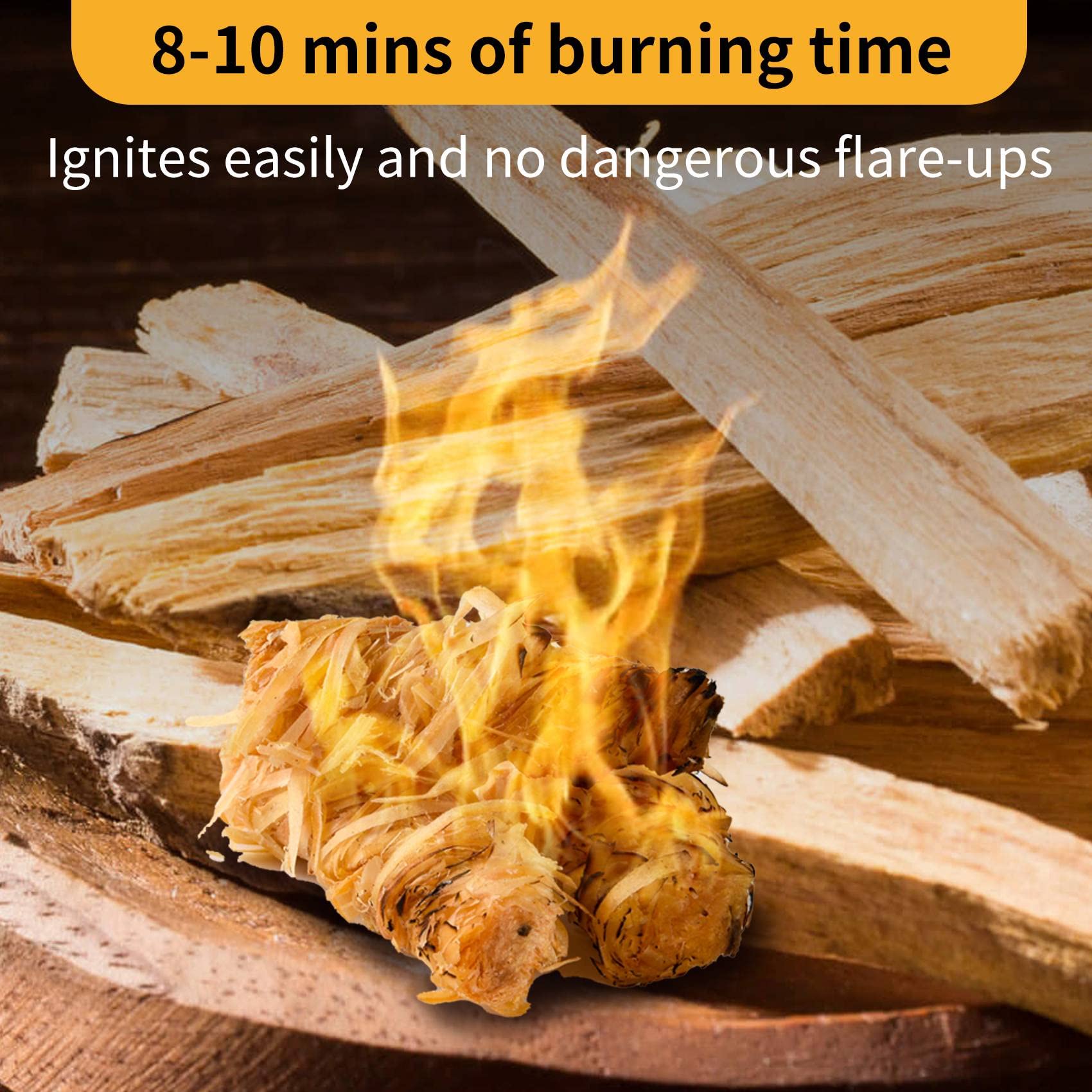Onlyflame 50 pcs Wax Wood Silk Roll - 100% Natural Charcoal Fire Starters for Fireplace, Wood Stove, Campfires, Fire Pit, BBQ, Chimney, Pizza Oven - Charcoal Starters for Indoor/Outdoor Use