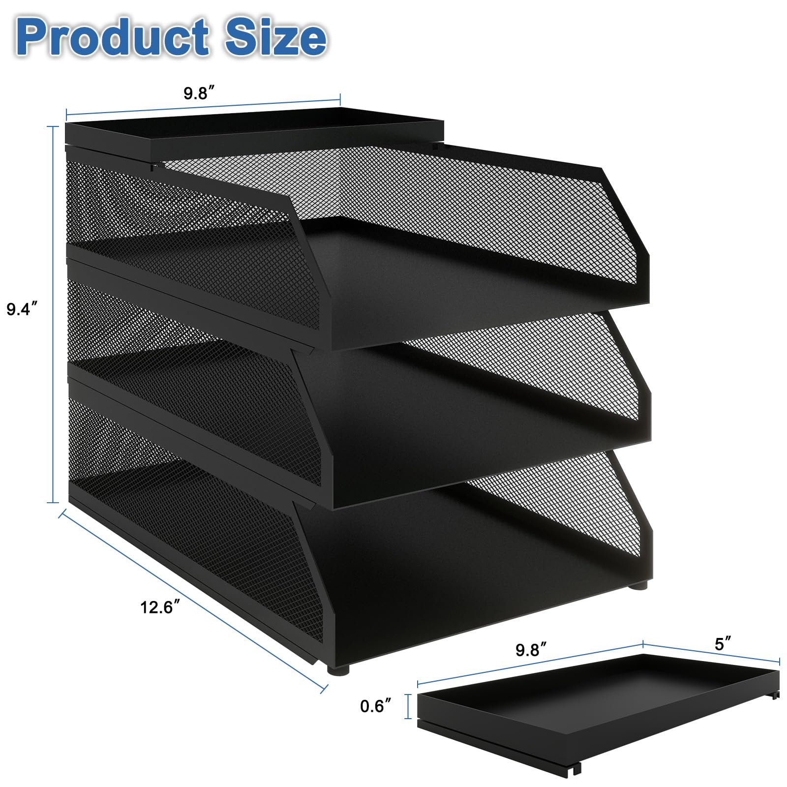 Natwind 3-Tier Stackable Paper Tray, Metal Mesh Desktop Organizer, Paper Sorter, Letter Trays,File Document Storage Rack for for Home, Office, School (Black)