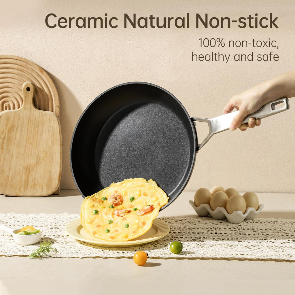 MSMK Small Egg Frying Pan, 7 inch Induction Non Stick Skillet Pan Grey, Oven Safe to 700℉ Cooking Pan Suitable for All Stoves
