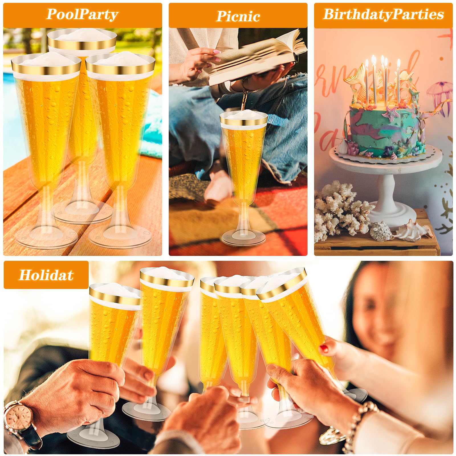 50 Pcs Plastic Champagne Flutes, 5 Oz Champagne Glasses, Plastic Wine Glasses for Party, Disposable Champagne Cups for Wedding