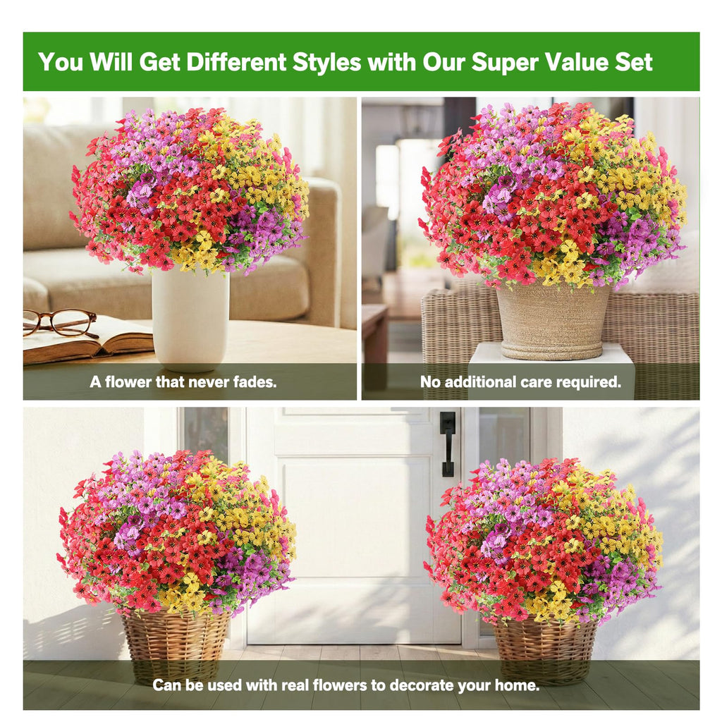 Artificial Flowers for Outdoor,Silk Flowers No Fade Fake Plastic Flowers Faux Plants for Outdoors Outside Front Porch Hanging Planter Window Box Garden Home Decoration,13 Pack(Multi-Colour2)