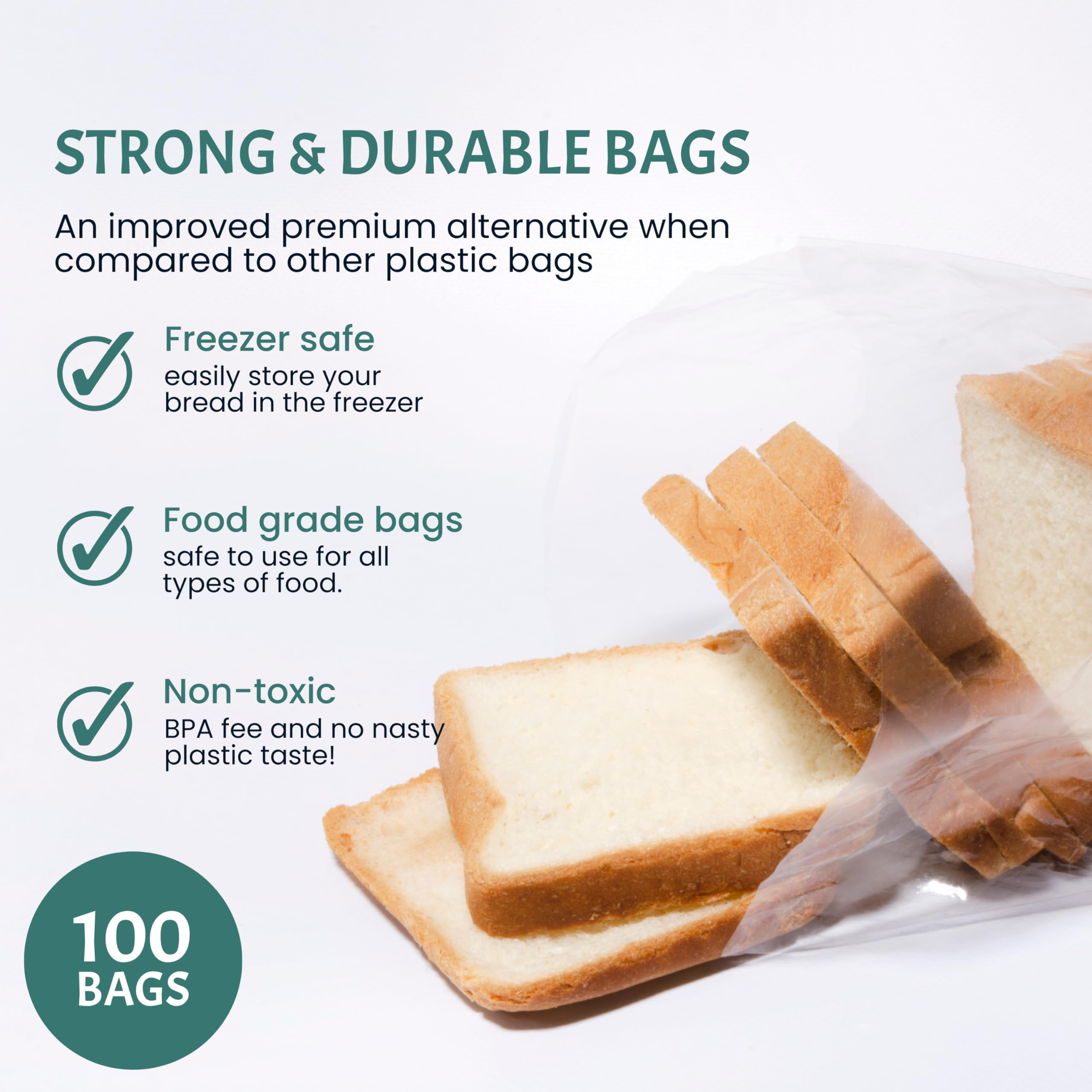 Reusable Bread Bags for Homemade Bread - 100 Pack Plastic Bread Bags with Ties For An Airtight Moisture-free Preservation and Storage - Loaf Home Bakers Bakery Owners