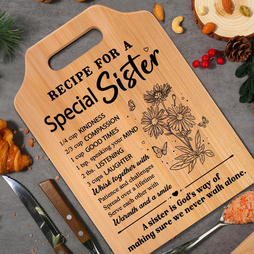 Milcier Sister Gifts, Birthday Gifts for Sister from Sisters, Unique Sister Recipe Cutting Board, Mothers Day Christmas Wedding Gifts for Sister Adult, Sister in Law