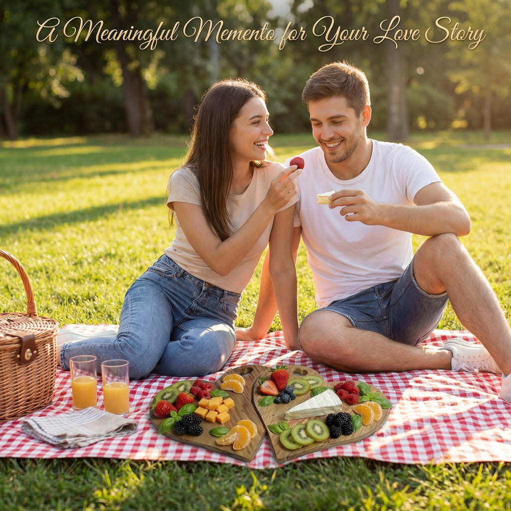 2-Piece Heart Charcuterie Board Set, 40cm Puzzle-Fit Acacia Wood Cheese Board, Romantic Wedding & Anniversary Idea Gifts for Couples, Two Halves of One Heart Date Night Serving Tray