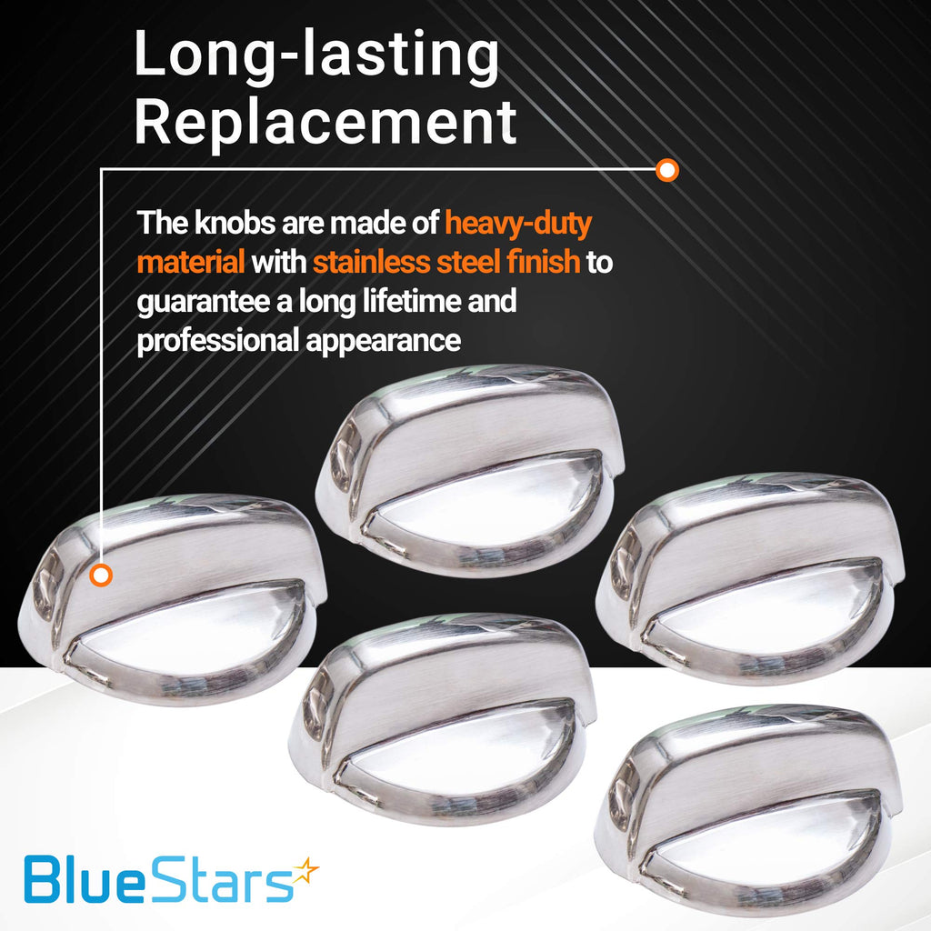2024 Upgraded BlueStars Ultra Durable WB03T10284 Range Control Knob Stainless Steel Finish Replacement Part Exact Fit for GE Range/Stove/Oven - Replaces 1373043 AP4346312 PS2321076 - Pack of 5