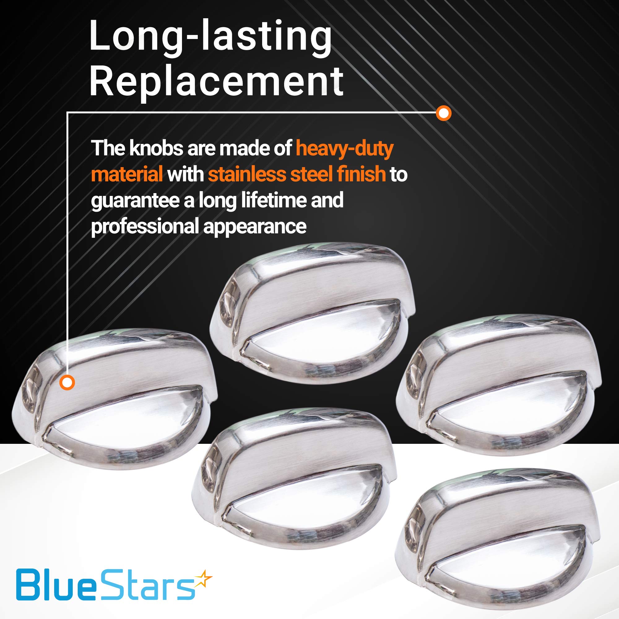 2024 Upgraded BlueStars Ultra Durable WB03T10284 Range Control Knob Stainless Steel Finish Replacement Part Exact Fit for GE Range/Stove/Oven - Replaces 1373043 AP4346312 PS2321076 - Pack of 5