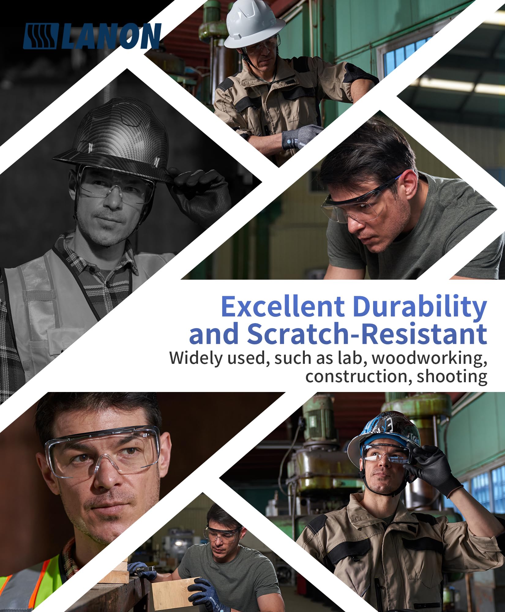 LANON Safety Glasses Over Glasses,ANSI Z87.1 Lenses with Anti-Fog & Scratch,Side Protection, High Transmission, Adjustable Protective Eyewear Goggles