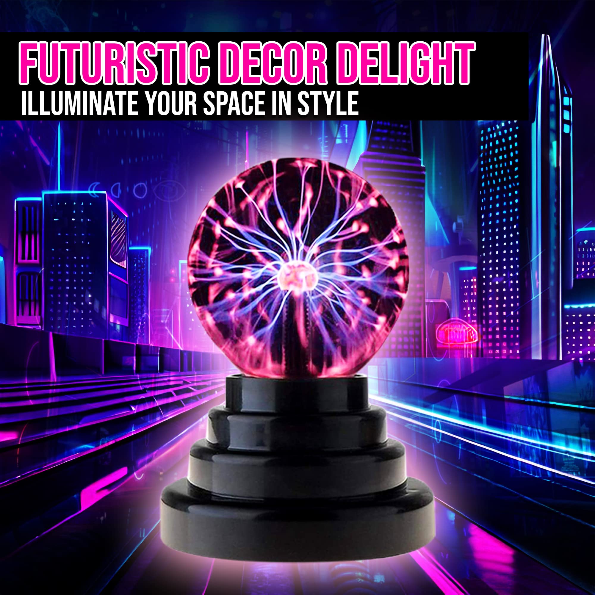 Brewish Plasma Ball Lamp 3 inch Touch Sensitive Novelty Nebula Sphere Globe – USB & Battery Powered Magical Orb Toy Gift for Kids, Men & Women for Birthday, Christmas, Party Celebrations