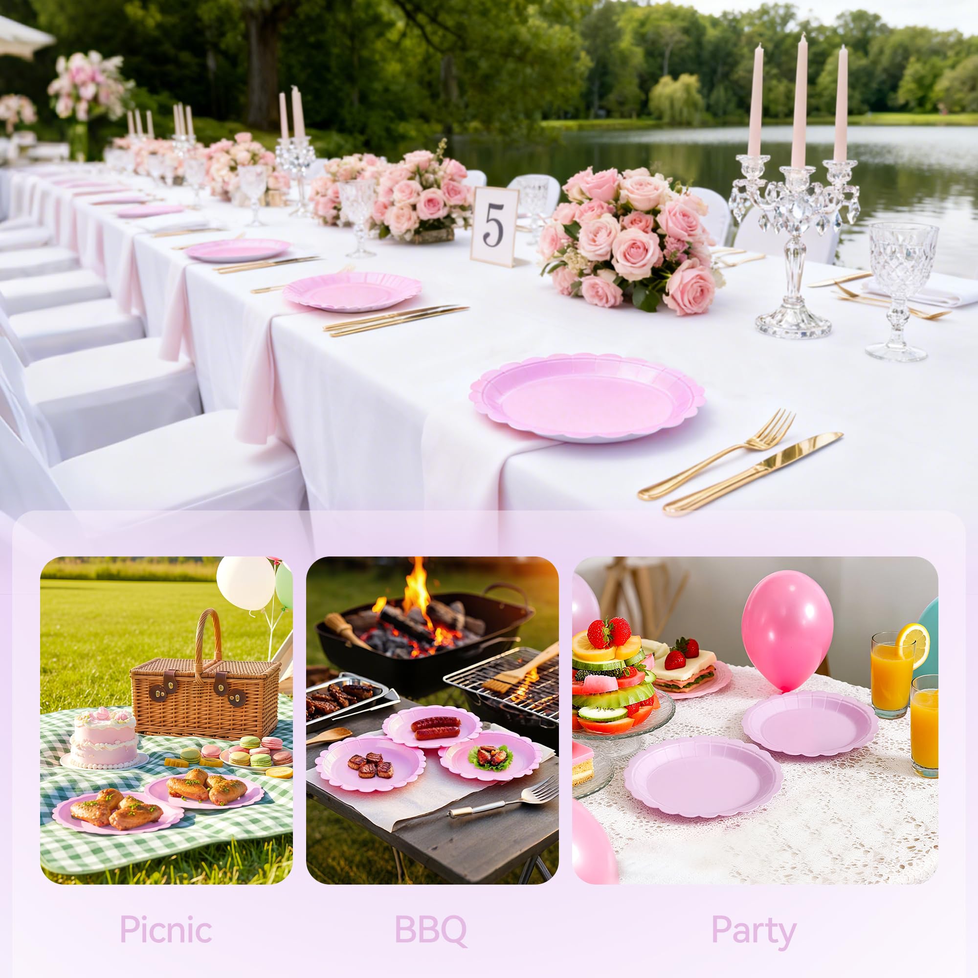 Leafory 50 Pack Disposable Paper Plates Set – Includes 25 7" Dessert Plates & 25 9" Dinner Plates – Heavy-Duty, Eco-Friendly, Perfect for Parties, Picnics, and Events, Purple
