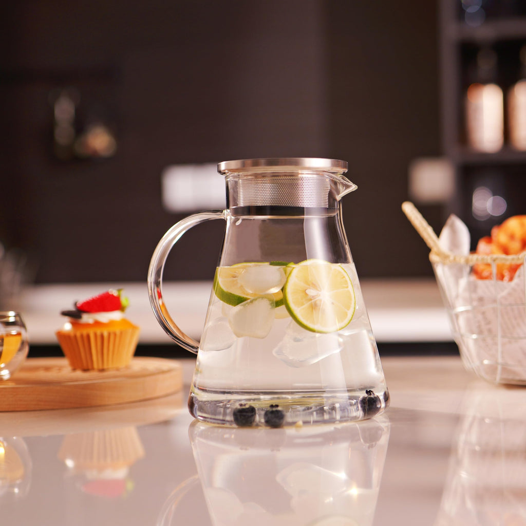 CNGLASS 30.5oz/900ml Glass Teapot Stovetop Safe,One-Touch Clear Tea Kettle,Blooming and Loose Leaf Tea Maker Set