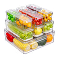Pure Future 10-Pack Fridge Organizers and Storage with Lids - Clear Plastic Refrigerator Bins with Drain Trays - Stackable Produce Saver for Fruit, Veggies and Pantry, BPA-Free