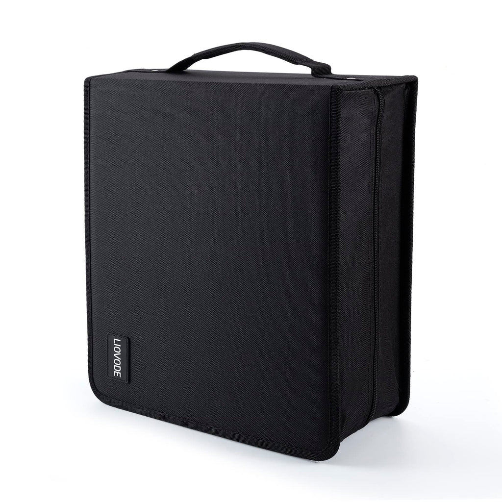 LIOVODE DVD Case 200 DVDs and 100 Booklets, CD Storage Case Holder with Booklet Inserts Binder Blu ray Media Organizer Black CD Wallet for Car (200 Capacity)