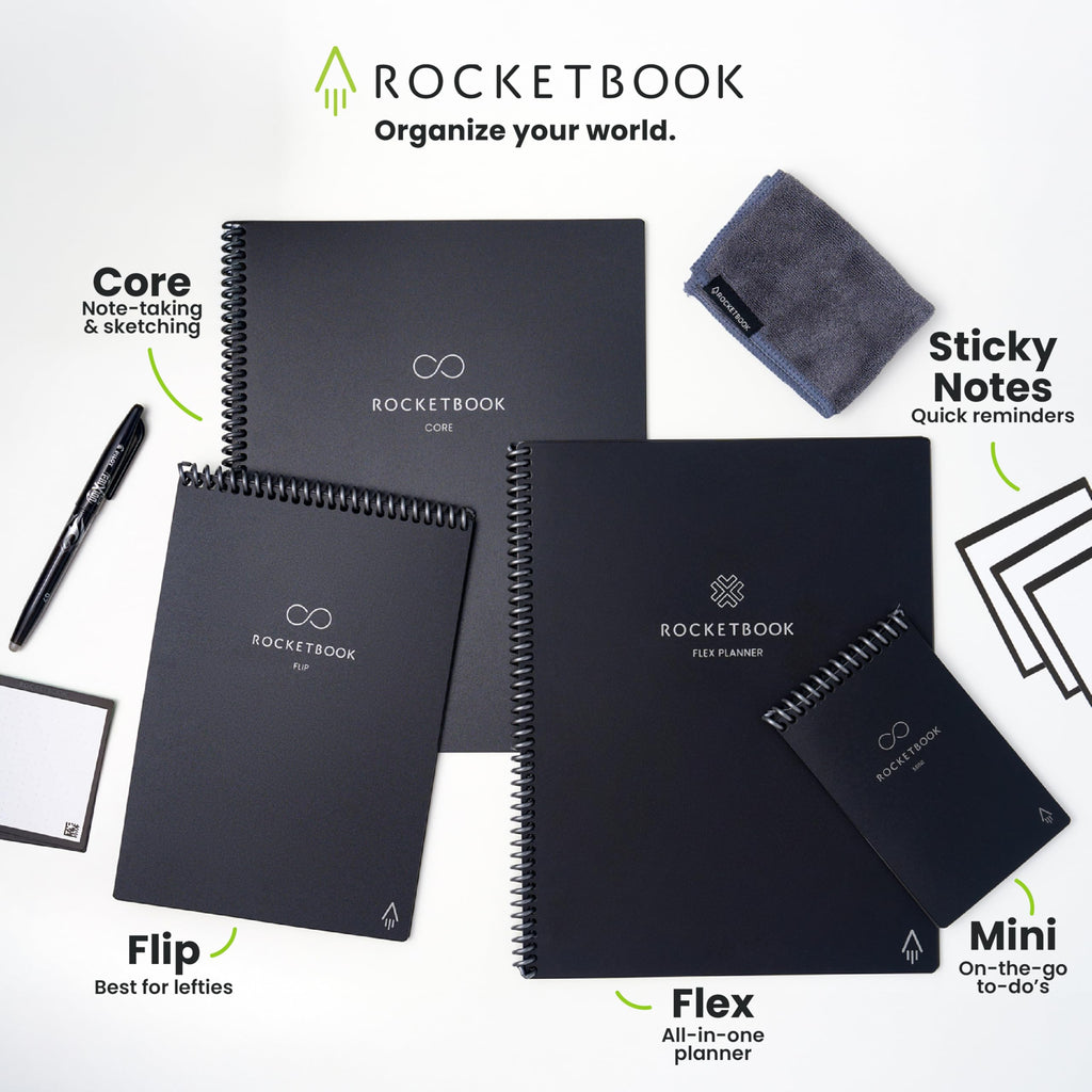 Rocketbook New Core Reusable Spiral Notebook, Executive Size 6x8.8, Black - Lined Pages, App-Connected, Erasable, Durable Cover, Ideal for School, Work, and Creative Projects