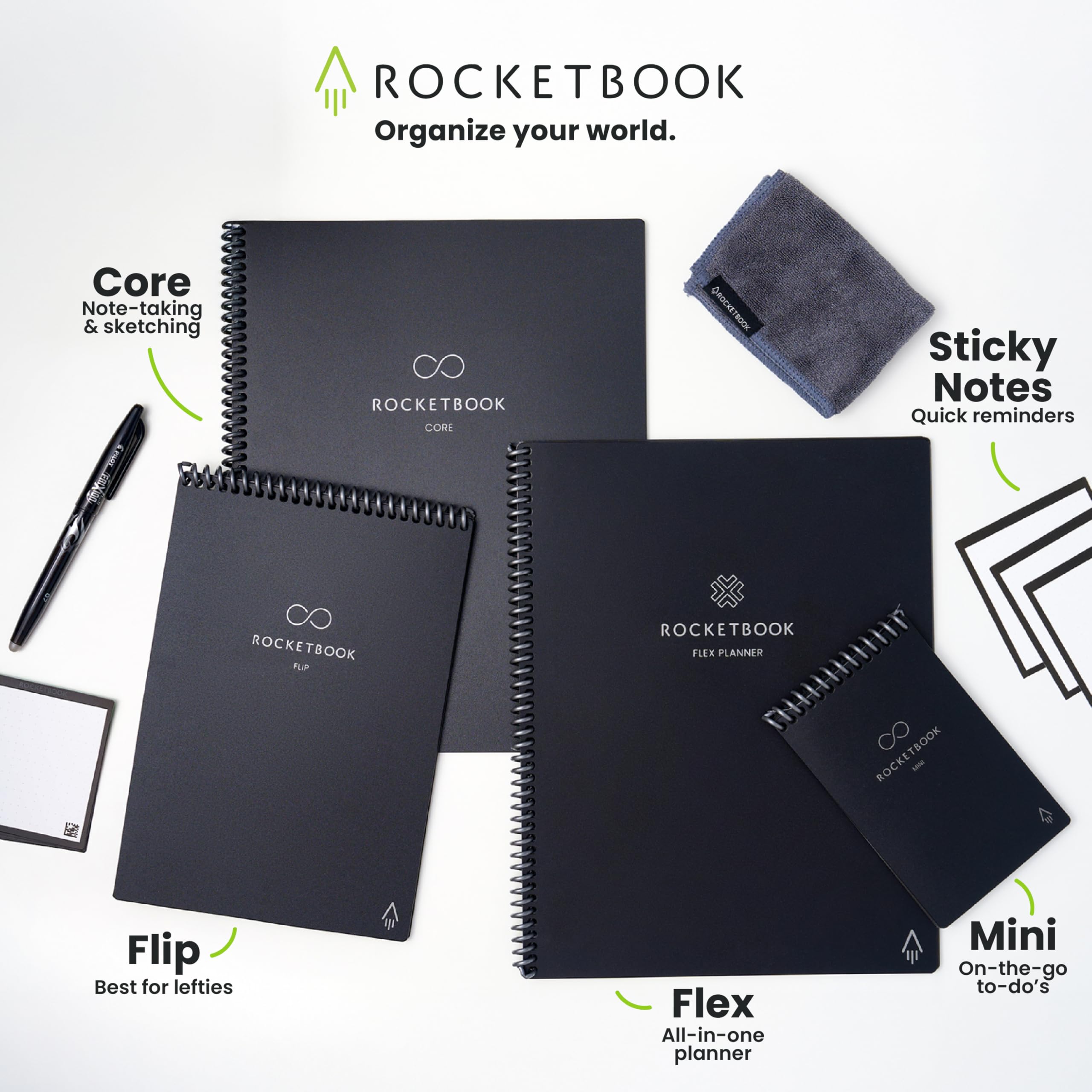Rocketbook New Core Reusable Spiral Notebook, Executive Size 6x8.8, Black - Lined Pages, App-Connected, Erasable, Durable Cover, Ideal for School, Work, and Creative Projects