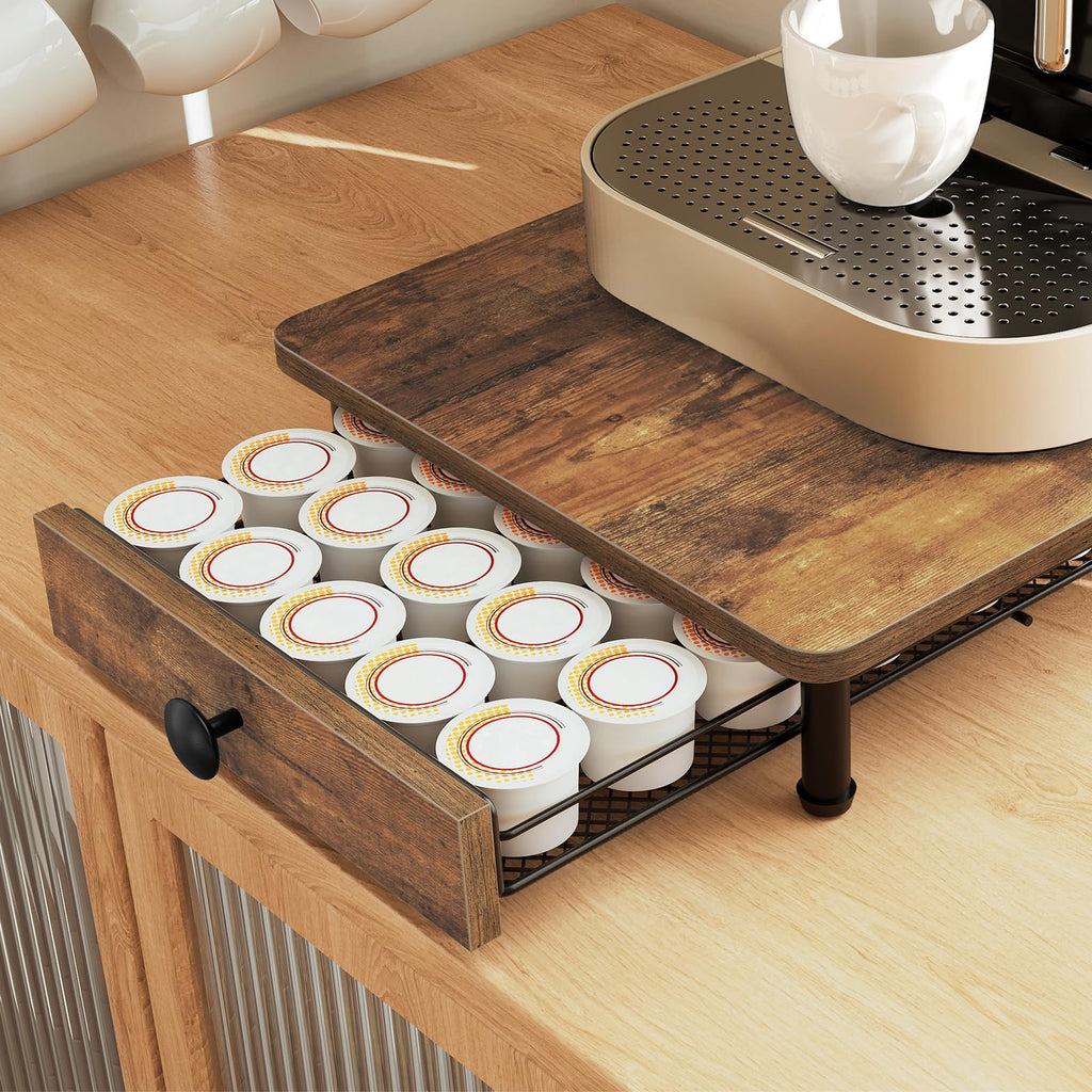 YATINEY Coffee Pod Holder, 35 Capacity Pods Storage Organizer for K Cup, Capsule Storage Holder with Sliding Drawer, for Home Office, Kitchen, Rustic Brown KH08BRG1