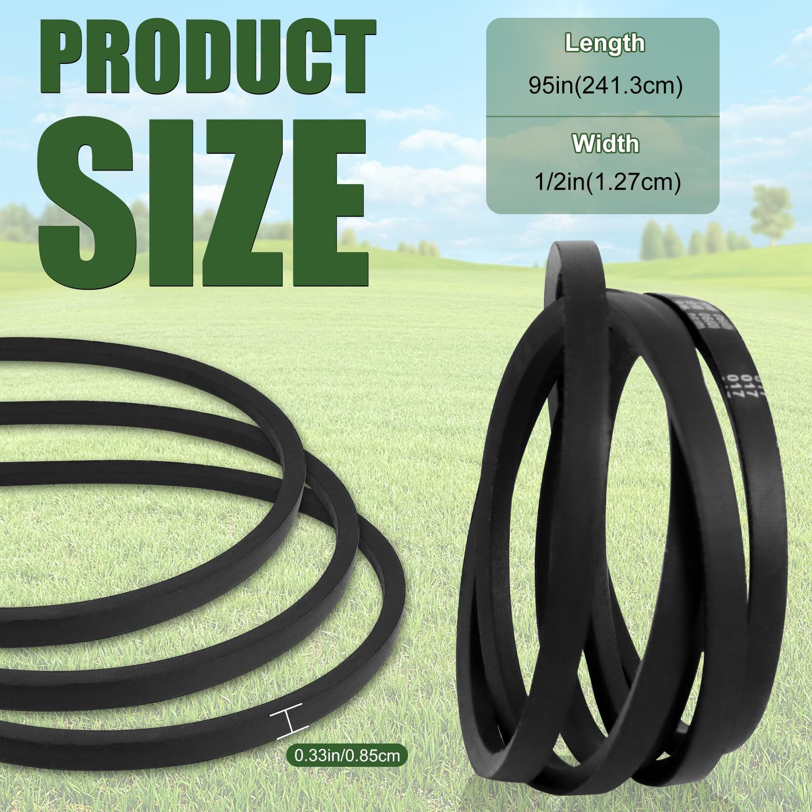 130801, 144959, 138255 Belt for Craftsman AYP Husqvarna Poulan 144959 130801, 1/2'' X 95'' Premium Belt