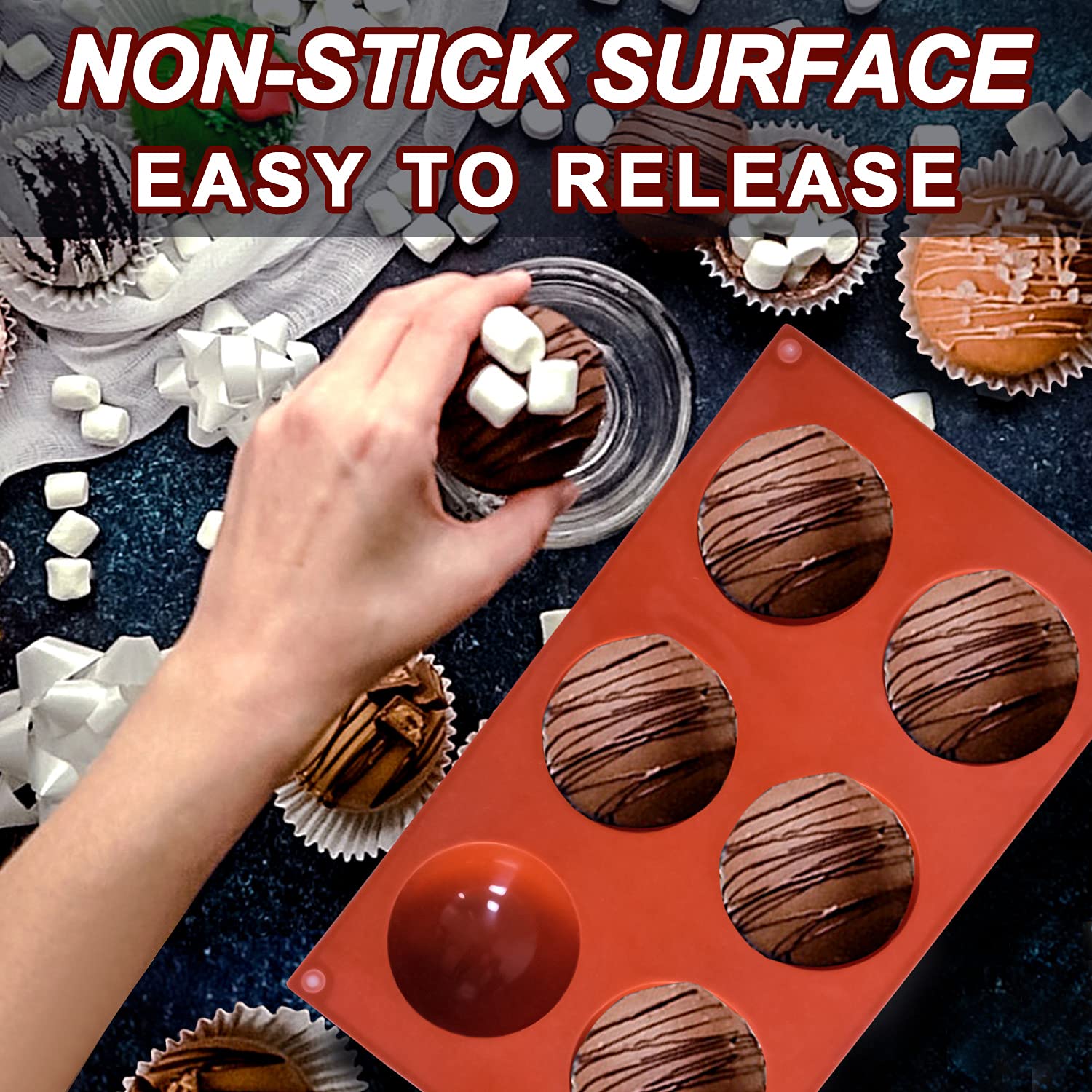 Lerykin 3 Pack Large 6-Cavity Semi Sphere Silicone Molds, Non-Stick Baking Mold for Making Standard Size Hot Chocolate Bomb, Cake, Jelly, Dome Mousse