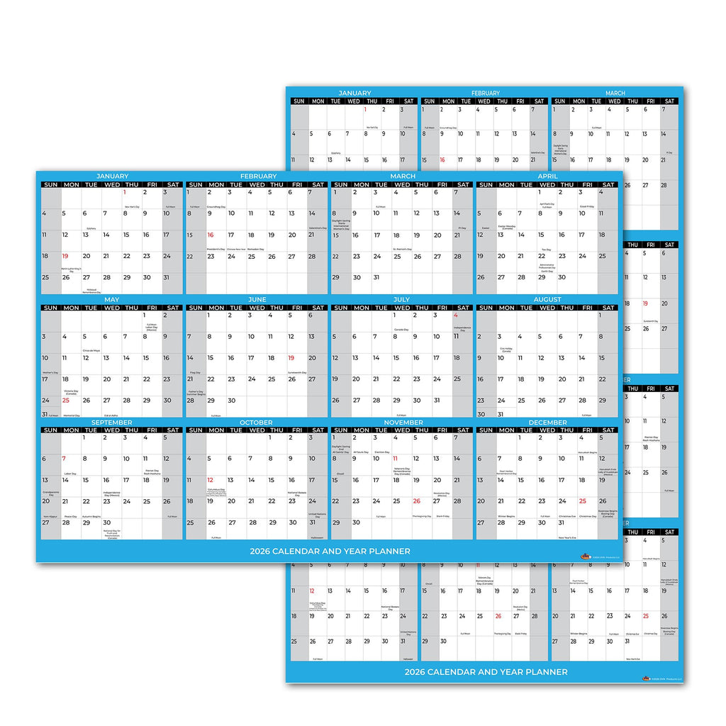 2026 Wall Calendar Large Size 24" x 36", Paper Folded 12 Month Annual Yearly Wall Planner, Reversible, Horizontal/Vertical