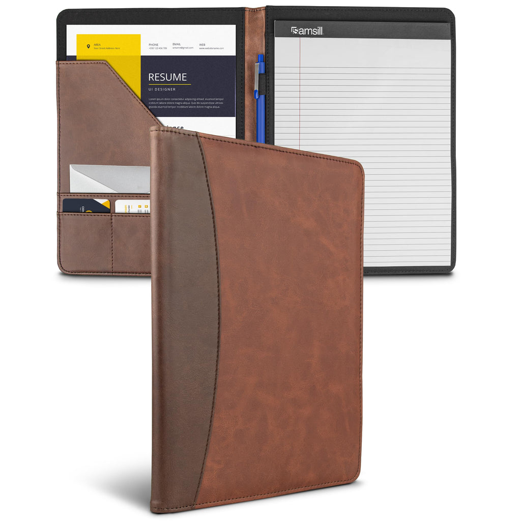 Samsill Two-Tone Padfolio, Resume Portfolio, Business Portfolio, with 8.5 x 11 Writing Pad, Brown and Dark Brown