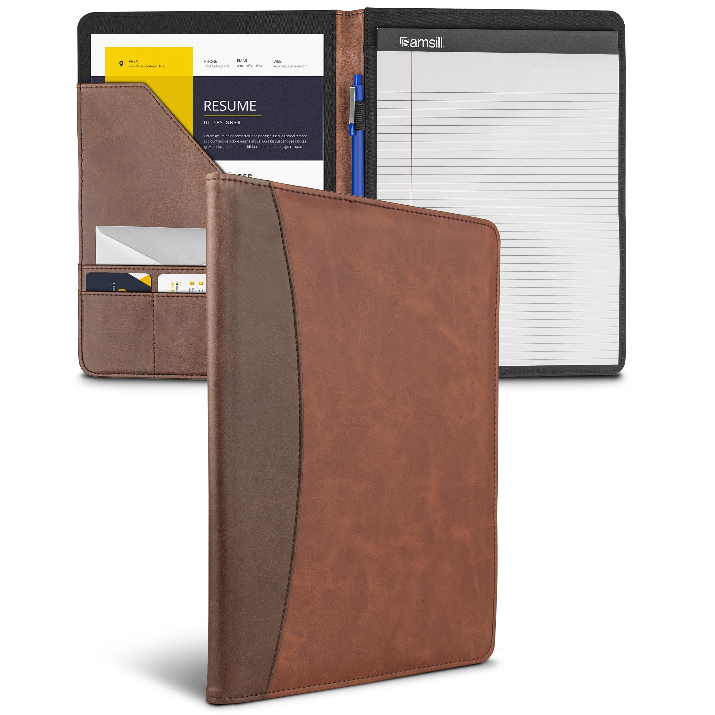 Samsill Two-Tone Padfolio, Resume Portfolio, Business Portfolio, with 8.5 x 11 Writing Pad, Brown and Dark Brown