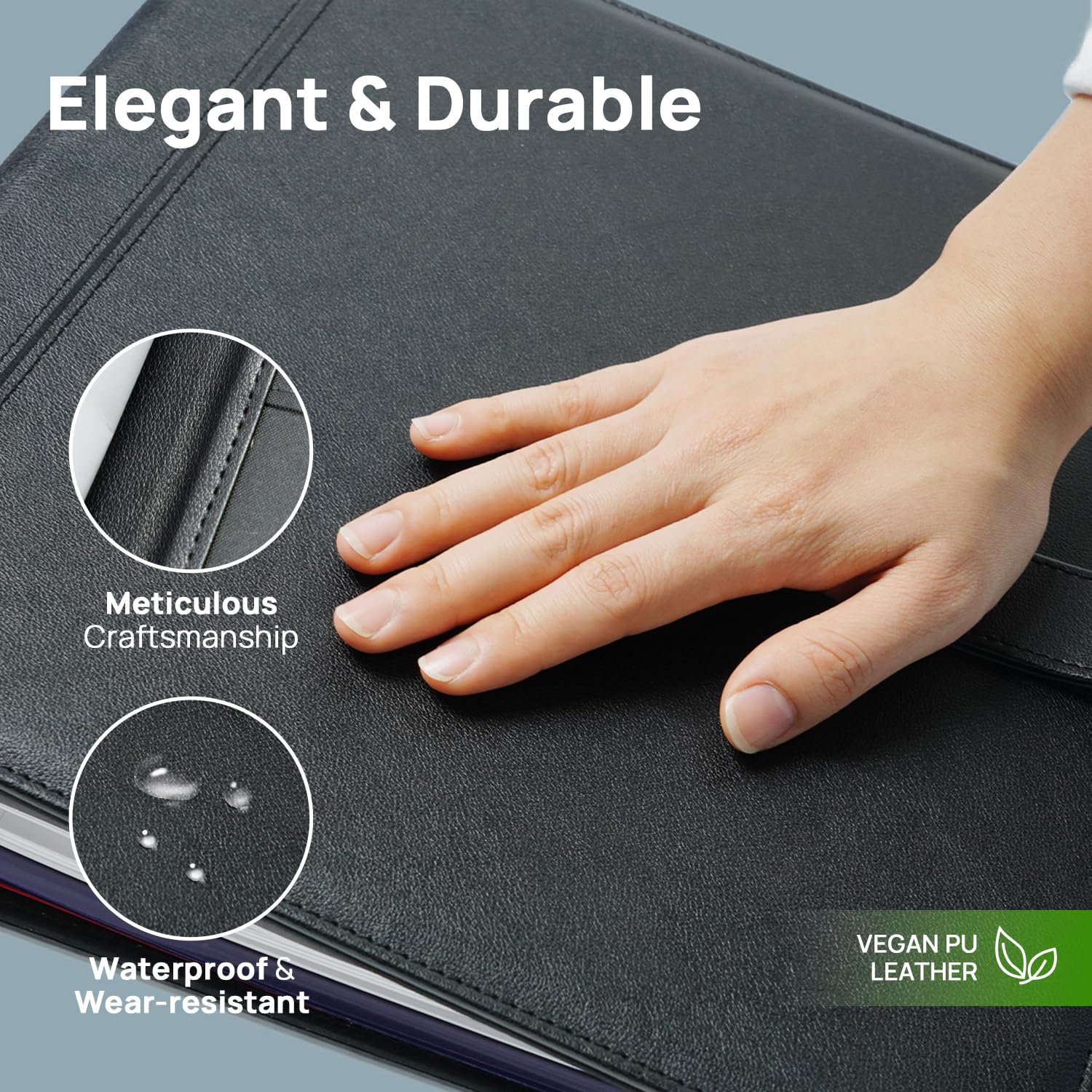 POPRUN PU Leather 3 Ring Binder, Professional Business Organizer- Includes PP Dividers, 100GSM / Grade AA Filler Papers, Card &Sticker for Tab- Ideal for Office Presentation Meetings